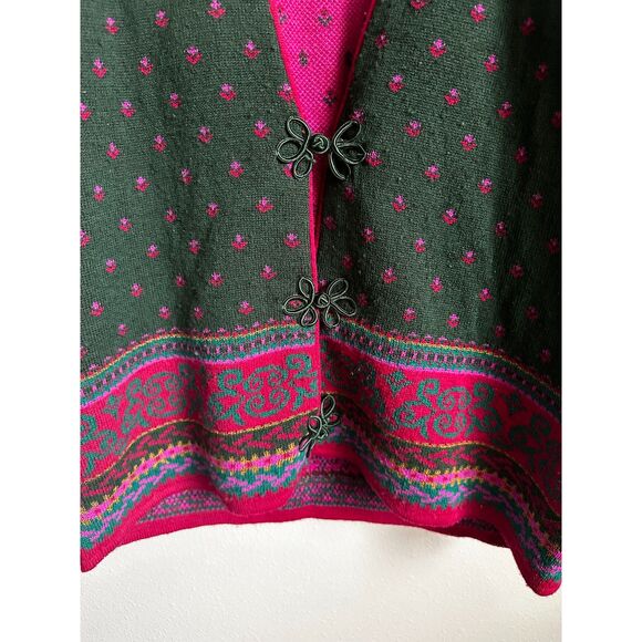 PENDLETON SOPHISTICATES Vintage Wool Green Pink Toggle Polka Dot Cardigan Size L - Picture 5 of 7